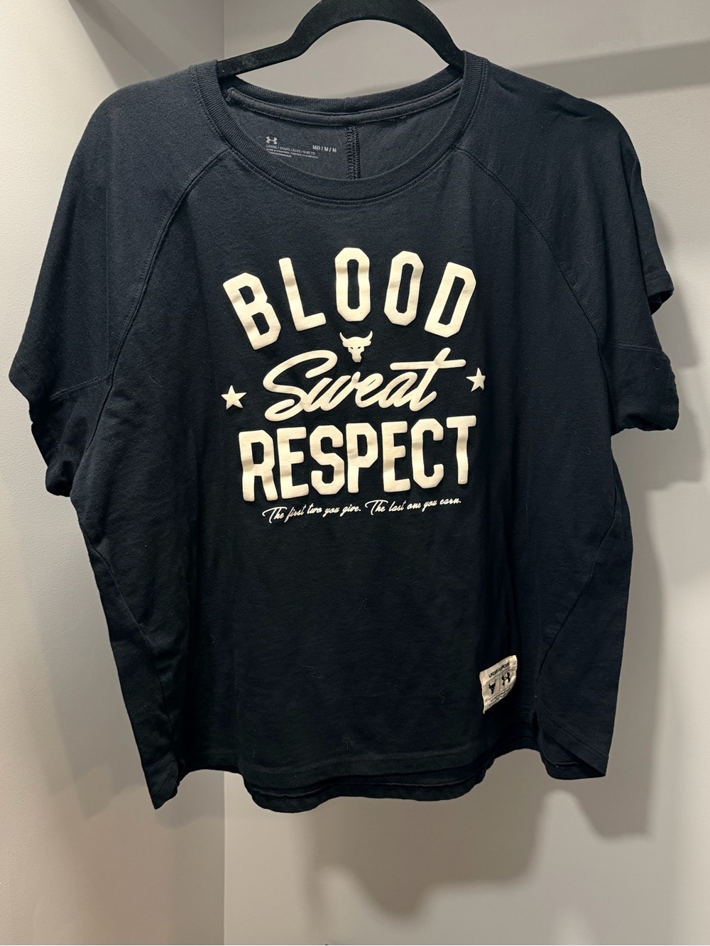 Womens Under Armour "Blood Sweat Respect" Black Graphic Tee